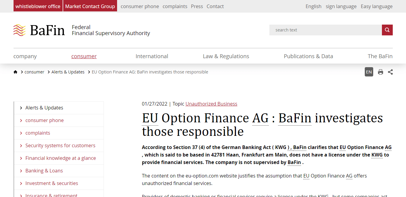 EU Option Finance AG Review